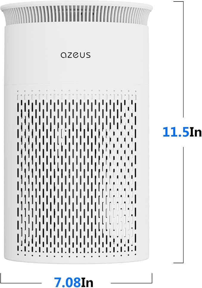 Azeus C8 True HEPA Air Purifier, 5-Stage Filtration, 360° Air Intake, Ultra-Quiet, Ideal for Large Rooms and Pet Owners, Ozone-Free (Medium)