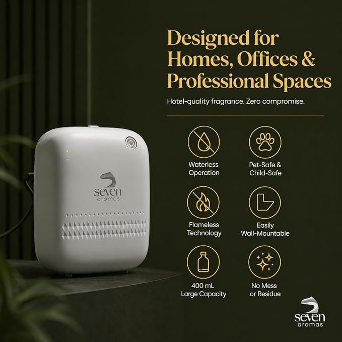 SEVENAROMAS Scent Diffuser SV720 - Bluetooth app, Air Machine for Home & Commercial Use, Covers 2000 sq. ft., Portable Large Room Waterless Diffusers (White)