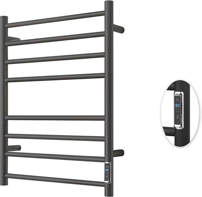 Heated Towel Racks for Bathroom, Wall Mounted Electric Towel Warmer Racks with Timer & Temperature Control, 8 Bar Stainless Steel Towel Heater for Bathroom, Matte Black, Plug-in