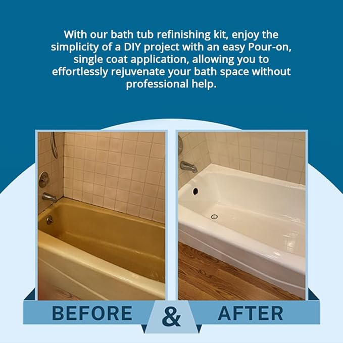 Ekopel Bathtub Refinishing Kit - Made in The USA - Odorless Tub and Tile Reglazing - Most Durable Never Peel Tub Paint Coating - Pour On Touch Up Size