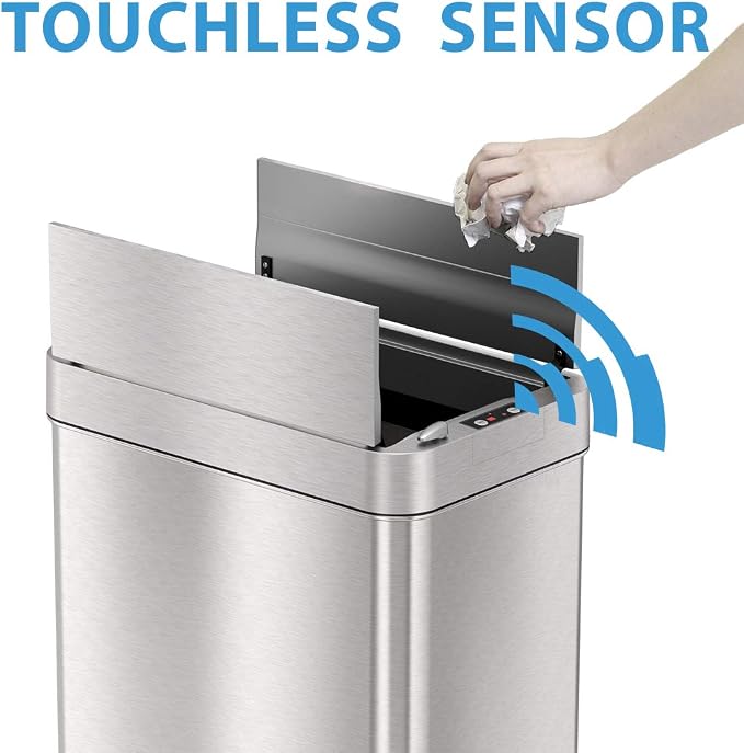 iTouchless, 68 Liter Wings-Open Sensor Trash Can & Pet-Proof Lid, Stainless Steel, 18 Gallon & AC Power Adapter for Automatic Sensor Trash Cans