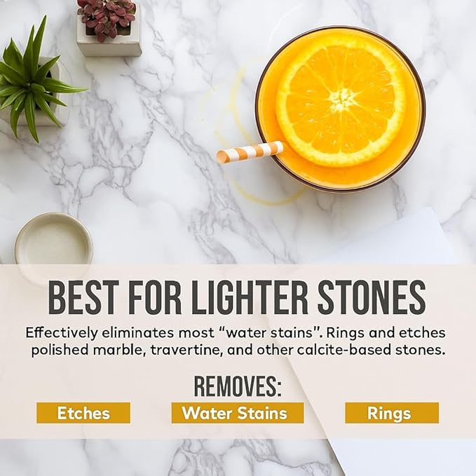 MB Stone Care Sample Kit - MB-11 Marble Etch Remover for Light to Neutral Colored Calcite Based Stone, GT-1 Green Thing, MB-24 Barrier Sealer, Finito Finishing Spray, Microfiber Towels