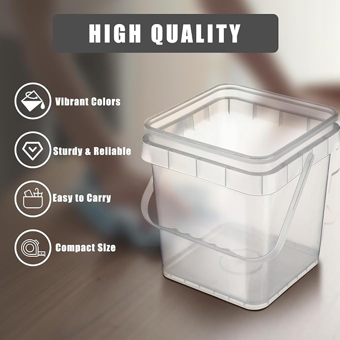 Jingmore 4 Pcs Plastic Bucket 5 Quart Square Bucket Utility Small Pail with Handle Sturdy Pail Organizer for House Cleaning Storage Livestock Feeding Car Washing Food Storage, No Lids(Clear)