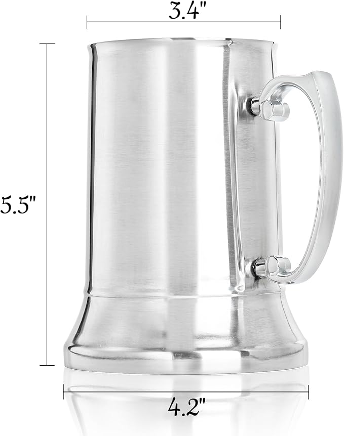 Goaste 2 Packs Tankard Style Beer Mugs, 20 OZ Double Walled Stainless Steel Beer Stein, Heat Insulated Coffee Mug Tumblers with Big Grip Handle for Hot or Cold Beverages, Milk, Tea, Bar Drinkaware