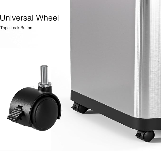 ELLO&ALLO 13 Gallon Kitchen Trash Can with Roll Up Lid, Automatic Touchless Motion Sensor Rectangular Trash Can with Wheels, Brushed Stainless Steel Finish