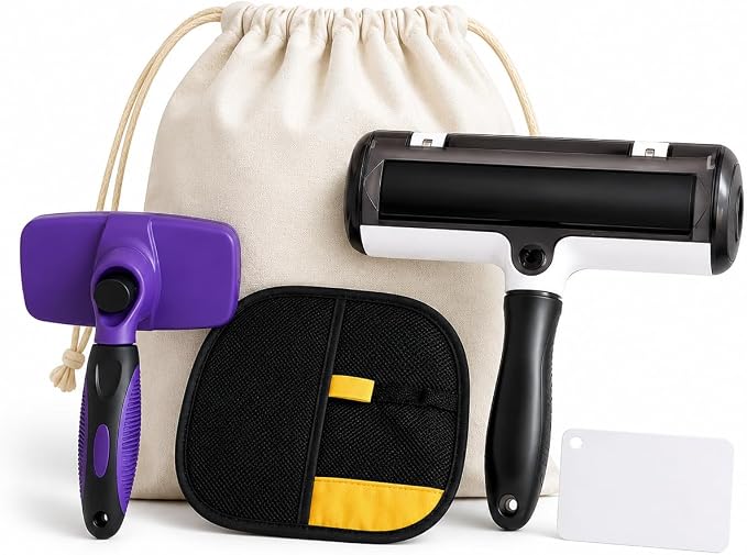 Pet Hair Remover Kit for Dogs & Cats – Reusable Lint Roller + Grooming Glove – Deshedding Tool for Furniture, Carpet & Clothes