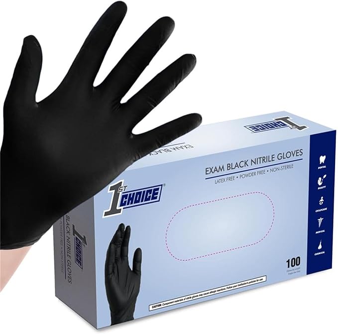 1st Choice Black Nitrile Gloves Disposable Latex Free - Exam Grade Black Gloves for Cooking, Medical, Dental, Cleaning - 4mil
