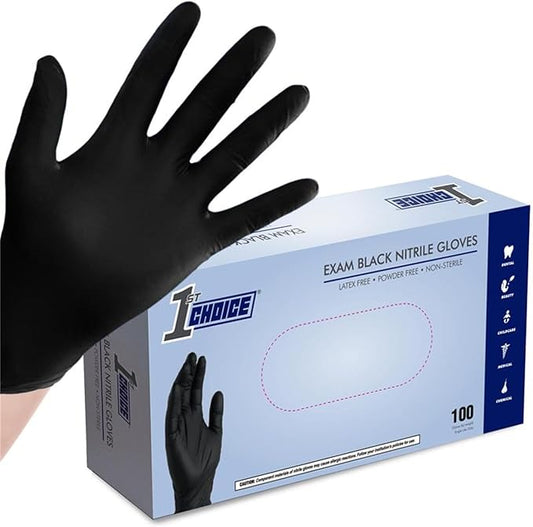 1st Choice Black Nitrile Gloves Disposable Latex Free - Exam Grade Black Gloves for Cooking, Medical, Dental, Cleaning - 4mil