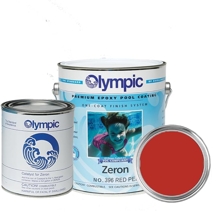 Olympic Pool Paint - Zeron - Red Pepper - 1 Gallon - two-part epoxy swimming pool paint - High gloss finish- Only 1 coat needed,