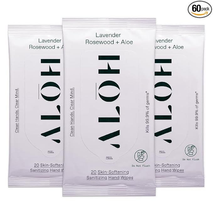 ALH Lavender Rosewood + Aloe Sanitizing Hand Wipes - Clean Hands, Clear Minds - On The Go Sanitizing Wipes for Kids and Adults - Travel Size 3 Pack, 20ct