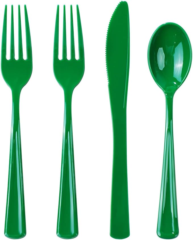 WDF 160 Pcs Green Plastic Silverware - Heavy Duty Silverware Includes 80Forks, 40Spoons, 40Knives, Green Plastic Utensils Perfect for Party/Wedding/Birthday/Daily Using