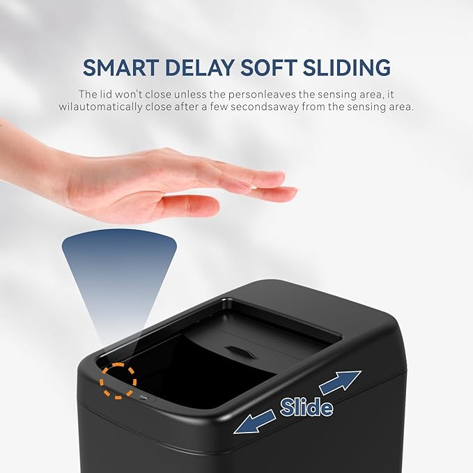 ELLO&ALLO Garbage Can Motion Sensor Trash Can 13 Gallon for Kitchen with Roll Up Lid, Automatic Touchless High-Capacity Black Waste Bin