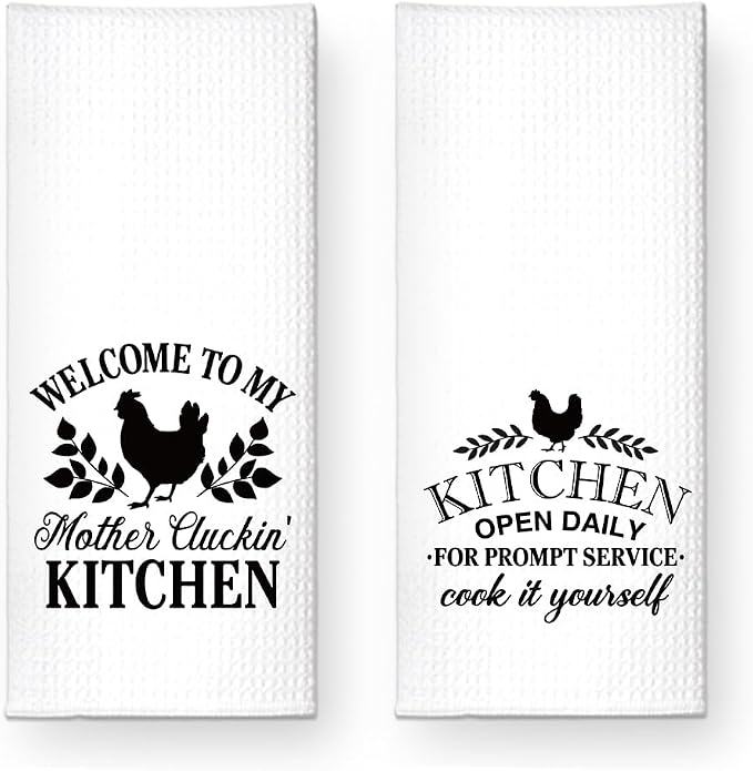 Welcome to My Mother Cluckin' Kitchen Funny Kitchen Towels 2 Pack, Kitchen Gifts for Mom from Son Daughter, Cute Mom Kitchen Decor Towels, Mother's Day Birthday Gifts for Mom New Mom Hostess