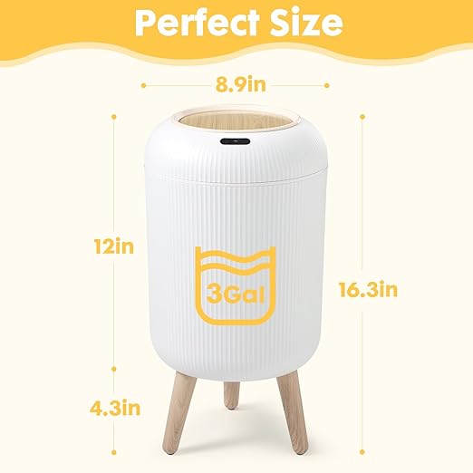 Automatic Touchless Bathroom Trash Can with Lid, 3 Gal and 2.8 Gal Automatic Garbage Bin for Bedroom，Kitchen，Office