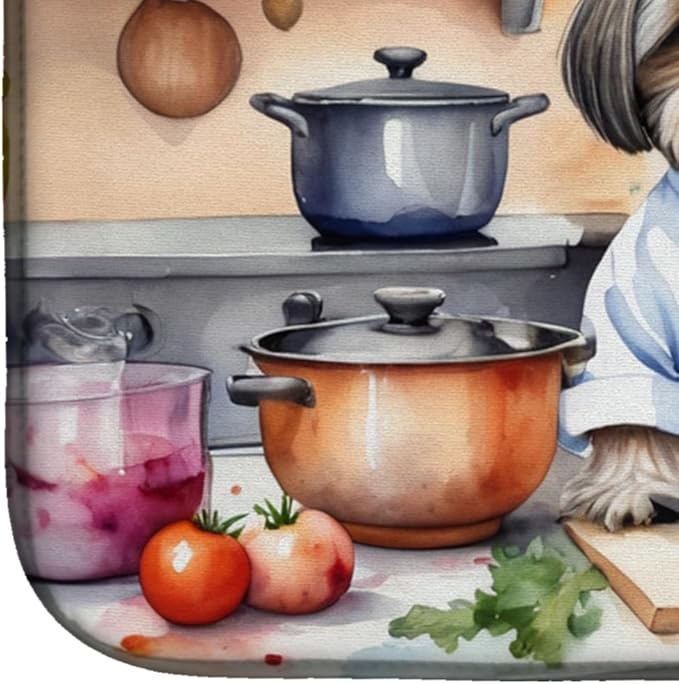 Caroline's Treasures DAC6327DDM Shih Tzu The Chef Dish Drying Mat Absorbent Dish Drying Mat Pad for Kitchen Counter Dish Drainer Mat for Countertop, 14 x 21", Multicolor