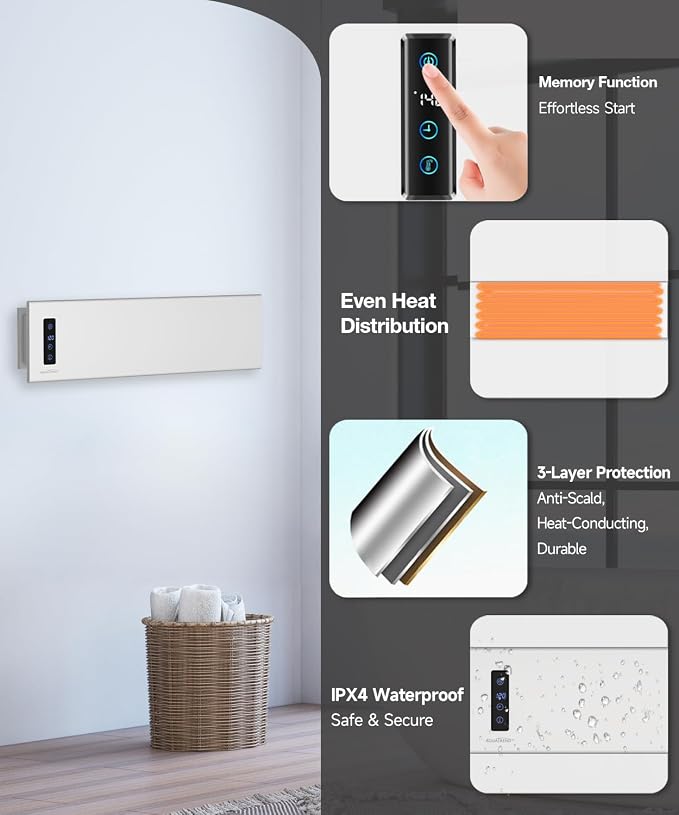 Hot Towel Warmer, Small Towel Warmer Rack Wall-Mounted, LED Control with Built-in Timer & Temperature, 17.7" x 5.1", Max 140°F, Plug-in, Fast Heating, Brushed Nickel
