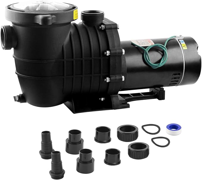 Pool Pump Above Ground/Inground 1.5HP 115V Powerful Copper Motor Self Primming 6600 GPH Powerful Selfpriming/with Strainer Basket,Includes Pipe Fittings