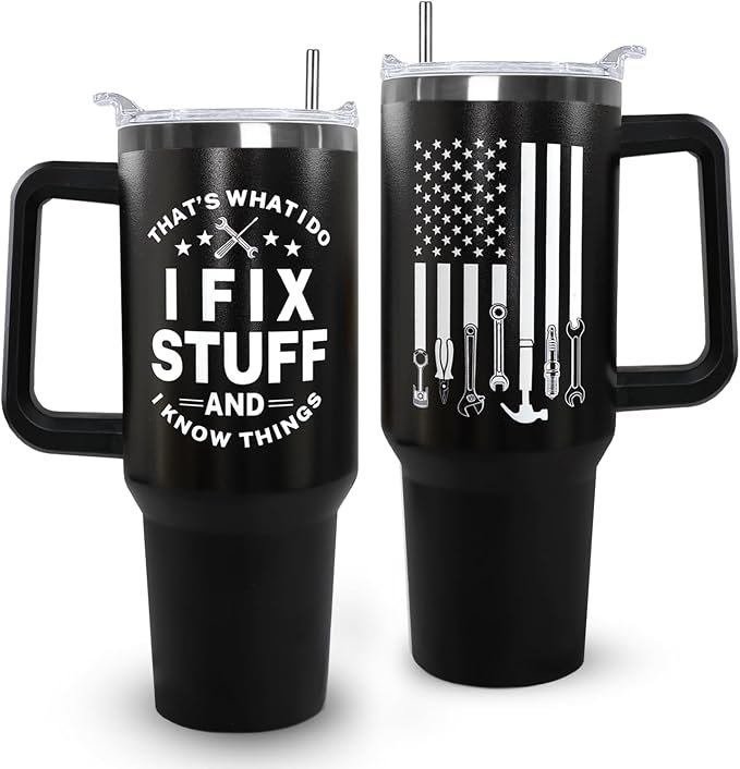 Ceovfoi Mechanic Gifts for Men, 40 oz Mechanic American Flag Stainless Steel Tumbler with Handle Lid and Straw, Mechanic Stuff Supplies Accessories