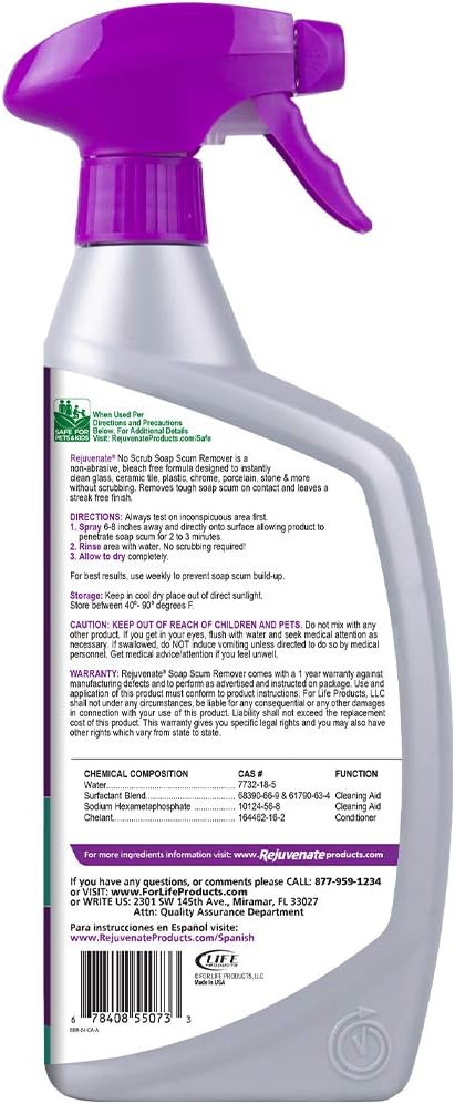 Rejuvenate Scrub Free Soap Scum Remover Cleaning Formula & Scrub Free Soap Scum Remover Shower Glass Door Cleaner Works on Ceramic Tile, Chrome, Plastic and More (2 Bottles x 24oz)