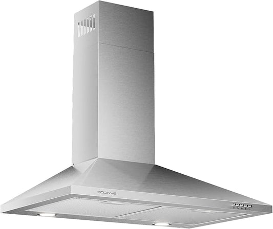 30 Inch Wall Mount Range Hood Stainless Steel Ducted/Ductless Convertible Kitchen Exhaust Hood with 450 CFM Motor, 3 Speed Fan, LED Lighting and Dishwasher Safe Filters