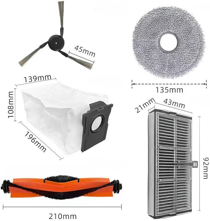 Accessories For Dreame X40 Ultra /S20/Mova P10 Pro Robotic Vacuum-2 Brush Roller+4 Mop Pads+3 Dust Bags+2 Active Carbon Filters+4 Side Brush+1 Cleaning Tool(16PCS)