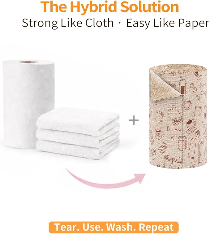Microfiber Cleaning Cloth Roll, 50-Count Reusable Washable Rags, Absorbent Lint-Free Non-Scratch Streak-Free Tear-Away Barista Towels for Kitchen & Home, Bar & Studio, 12x12 in