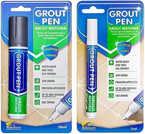 Grout Pen Tile Paint Marker: Waterproof Grout Colorant and Sealer Pen to Renew, Repair, and Refresh Tile Grout - Cleaner Coating Stain Pens - 2 Pack, 15mm Wide Dark Grey and 5mm Narrow White Tip
