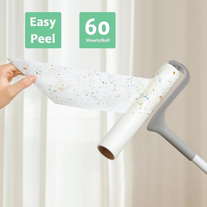 Large Lint Roller Refills 10 inch Wide Ultra Sticky Mega Roller Refills for Evercare Layers Smart Design Leo Cleaning Floor Roller for Removing Pet Hair, 6 Pack Total 360 Sheets