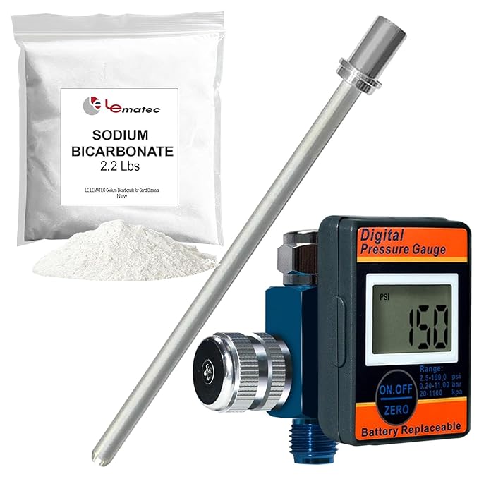 LE LEMATEC Soda Blasting Media + Long Nozzle + Digital Regulator Kit