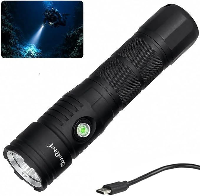 Blue Reef 2000 Lumens Scuba Dive Light, 390m Long-Range Beam, 4Hr Runtime / 2Hr at Full 2000LM Output – USB-C Rechargeable, 100m Waterproof Diving Flashlight for Scuba & Night Diving