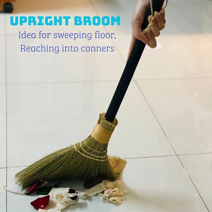 Natural Whisk Sweeping Black Handle Broom - Brooms for Wedding Jumping Ceremony Halloween DIY Decoration - Vietnamese Straw Soft Broom 12.2" Width, 28.35" Length