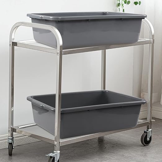 4 Pack Commercial Bus Box, 32 L Plastic Bus Tubs, Gray