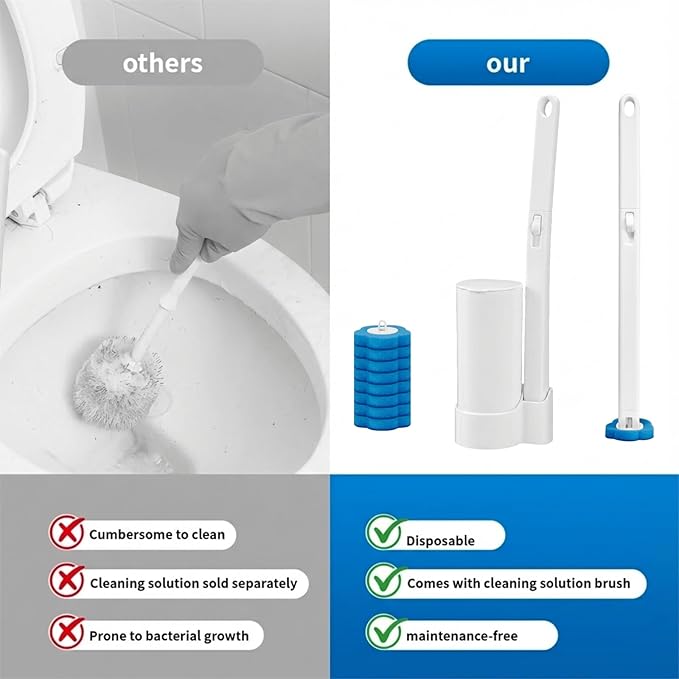 Disposable Toilet Brush Toilet Bowl Cleaner,Toilet Cleaning Supplies,Toilet Bowl Brush,Toilet Cleaner Brush,Toilet Brush with Holder,48 Refills for Cleaning and Hygienic (White Starter Kit)
