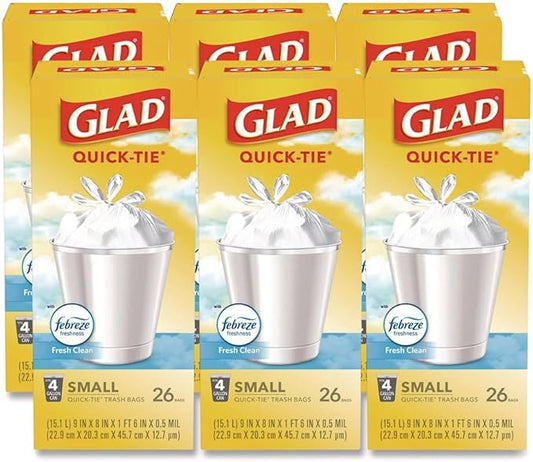 OdorShield Quick-Tie Small Trash Bags, 4 gal, 0.5 mil, 8" x 18", White, 156/Carton