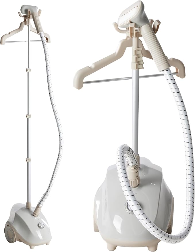 1500W Standing Garment Steamer - 45s Fast Heat-Up, 55 Min Steam Time, 1.7L Tank, with Wheels (Light Grey)