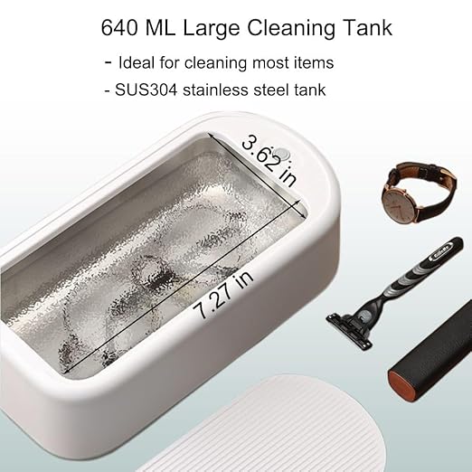 Ultrasonic Cleaner,640ML 48KHz Powerful Ultrasonic Jewelry Cleaner Machine, Sonic Glasses Cleaner for Eyeglass Ring Gold Silver Jewelry Denture Retainer Watch Dental Pod Cleaning