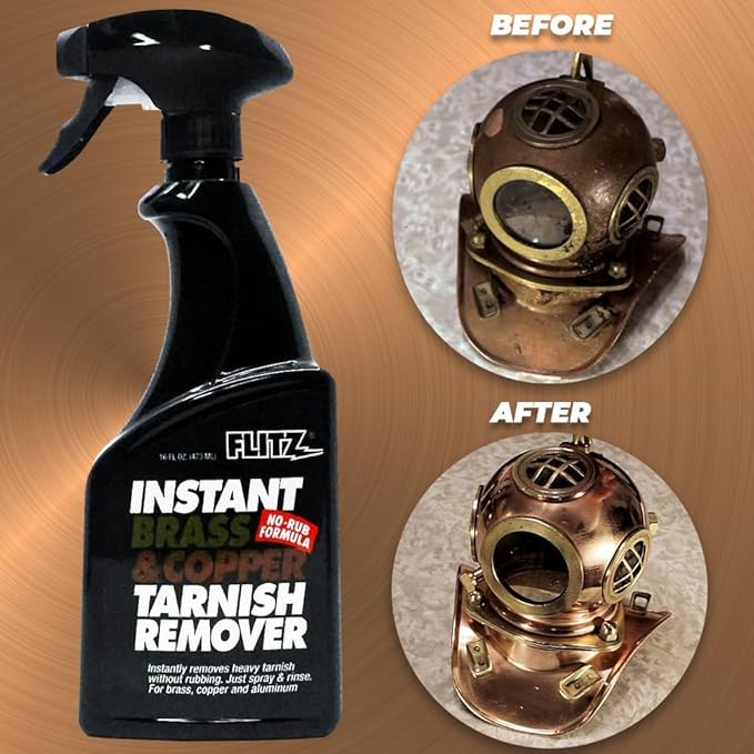 Flitz Instant Brass and Copper Tarnish Remover - 16oz Bottle of USA-Made Organic Rust Remover Spray (No-Rub) - Removes Stains & Oxidation from Glass & Aluminum - Brass Cleaners That Work (6 Pack)