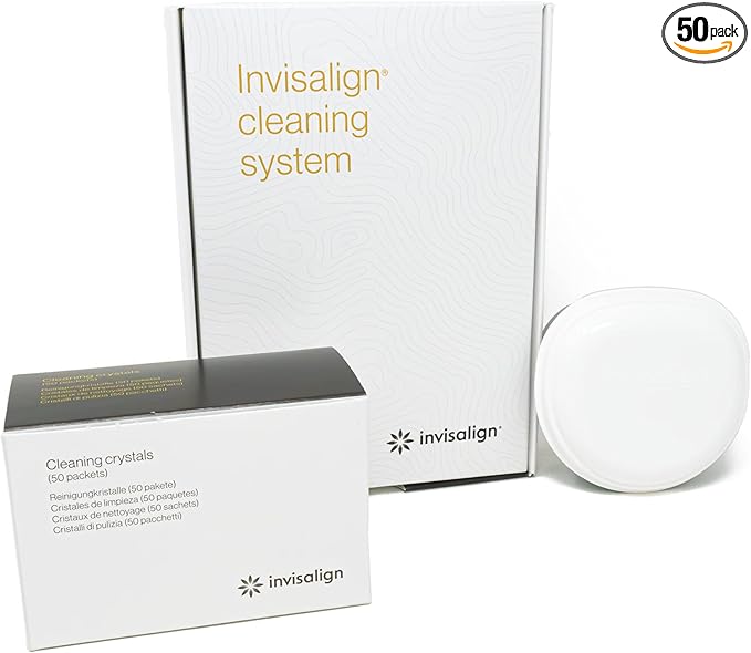 INVISALIGN Cleaning Crystals for Clear Aligners and Retainers with Tub, (50 Packets)