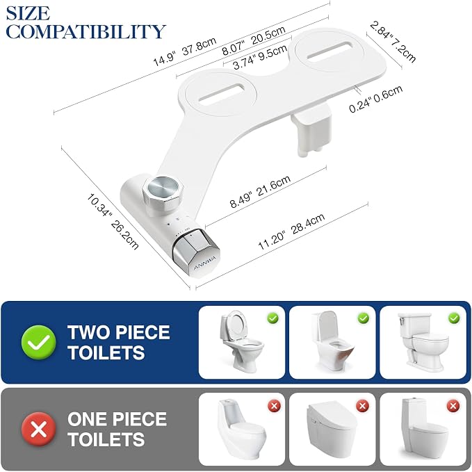 Non-Electric Bidet Attachment for Toilet Seat, Daul Clean Nozzles 3 Modes Adjustable Water Pressure Bidet Toilet Seat Attachment with Pressure Controls Feminine/Posterior Wash (TT17N)