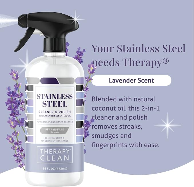 Therapy Clean Stainless Steel & Wood Cleaner Kit Bundle – Includes Microfiber Cloths