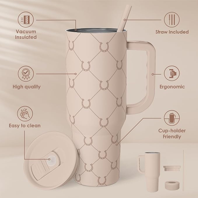 SANDJEST Horse Tumbler with Handle, Insulated Cup Stainless Steel Travel Mug Cup, Gifts for Women Girl, Equestrian Gift for Birthday Christmas, 40oz
