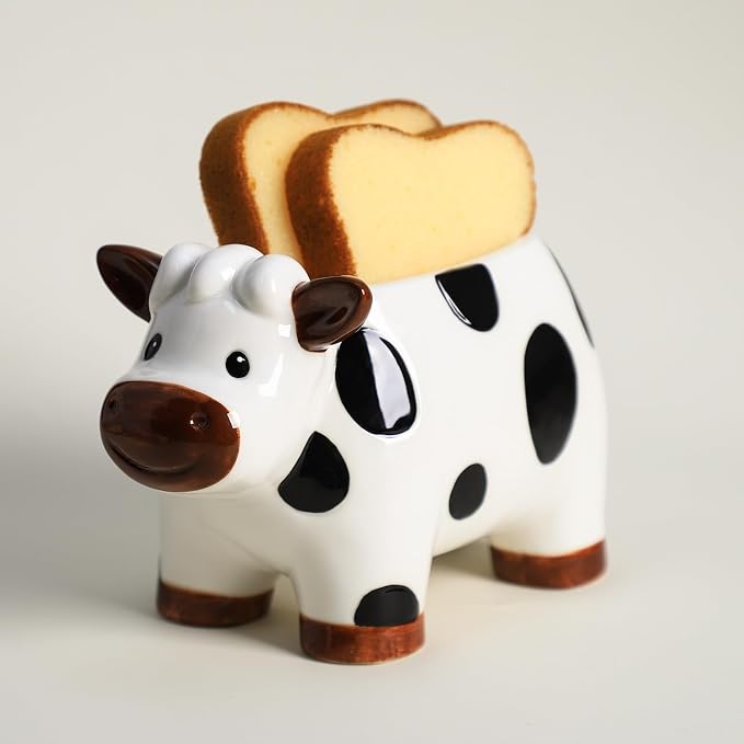 Ceramic Cartoon Cow Shape Sponge Holder for Kitchen Sink, Compact Sink Caddy Organizer, Sccouring Pad and Dish Sponge Holder
