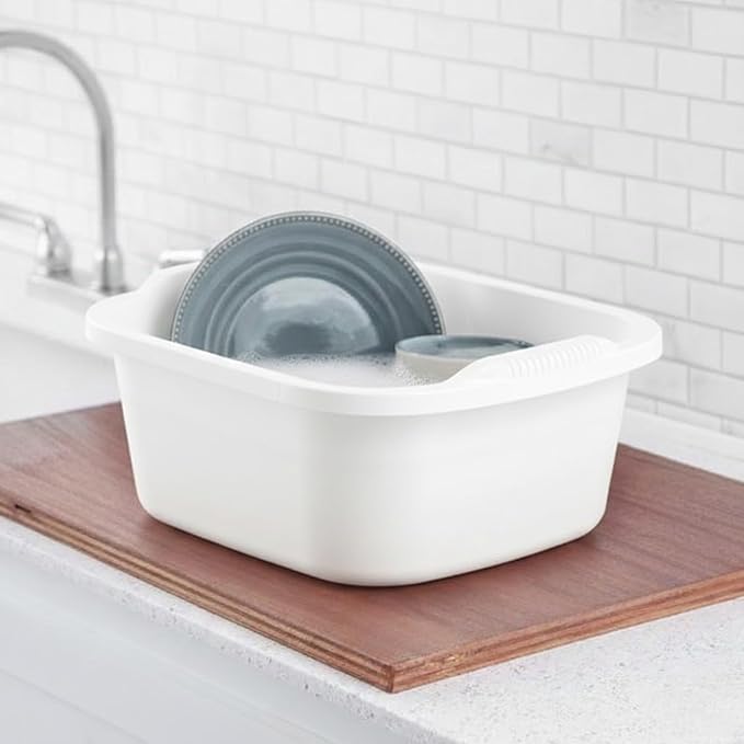 Plastic Wash Tub Dishpan Basin and Foot Bath for Soaking Feet, Laundry Hand Wash Bucket, Dish Pans for Washing and Storage Cleaning Supplies - 12 Quarts - Heavy Duty - White