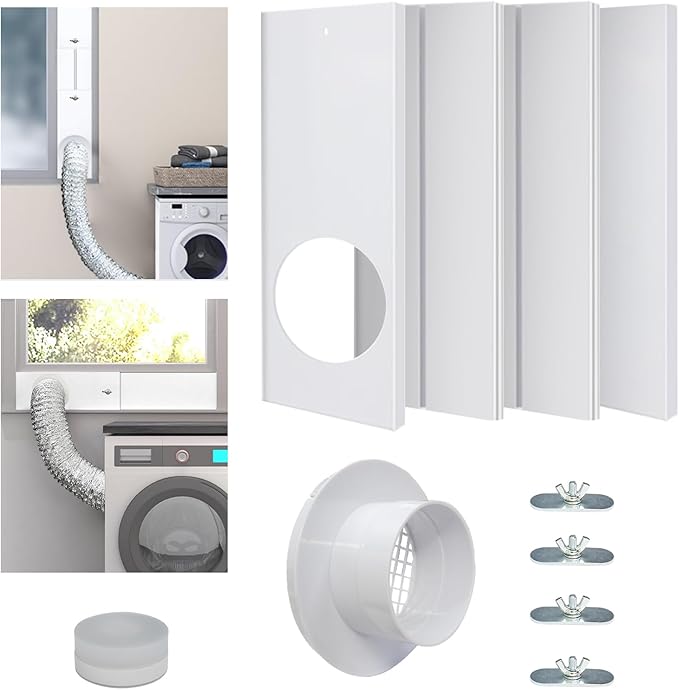 Dryer Vent Window Kit for 4" Diameter Dryer Vent Hose,Adjustable Window Vent Kit for Sliding and Hung Windows, Includes Insulating Foam Seal Tape.