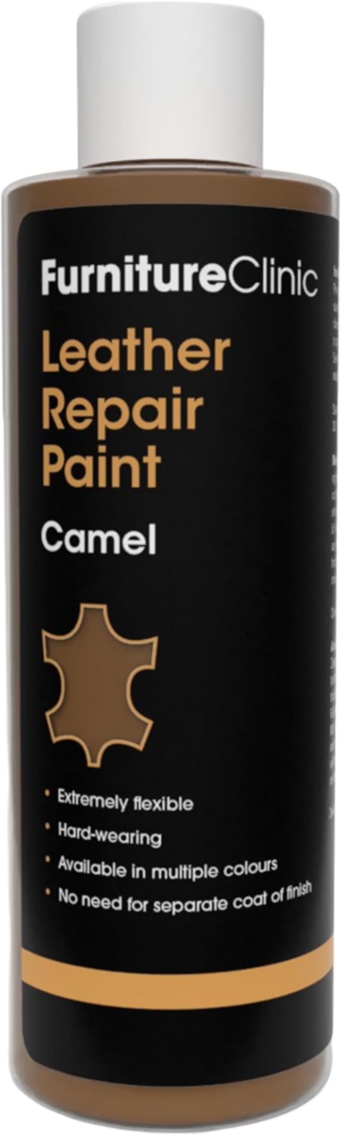 Furniture Clinic Leather Repair Paint | 2-in-1 Seal and Color | Use on Scratches, Tears, and Holes in Car Seats, Furniture | Quick and Easy Leather Repair Kit for Furniture (Camel, 250ml / 8.5oz)
