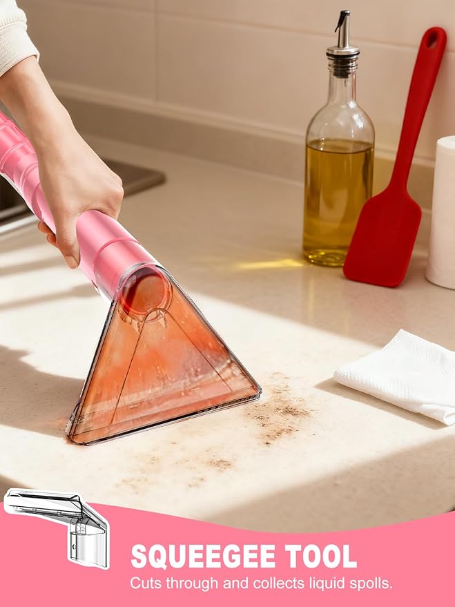 Portable Carpet & Upholestery Cleaner Machine for Pets, Spot, Stain, Couch Cleaner Machine with Powerful Suction and and Cleaning Solution, Car/Auto Detailer, Lightweight Compact Design, Pink