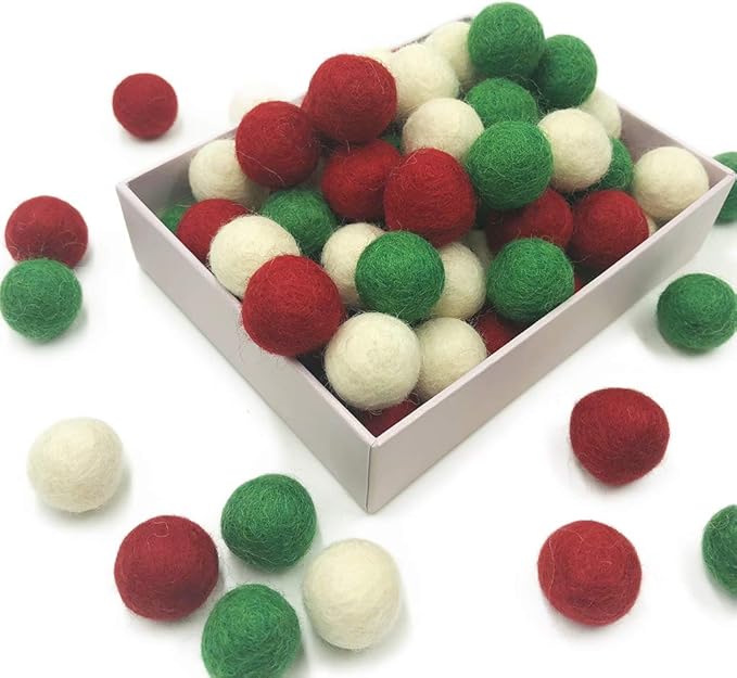 Christmas Felt Balls Red Green White 80pc 2cm DIY Felted Pom Pom Garland Wool Balls