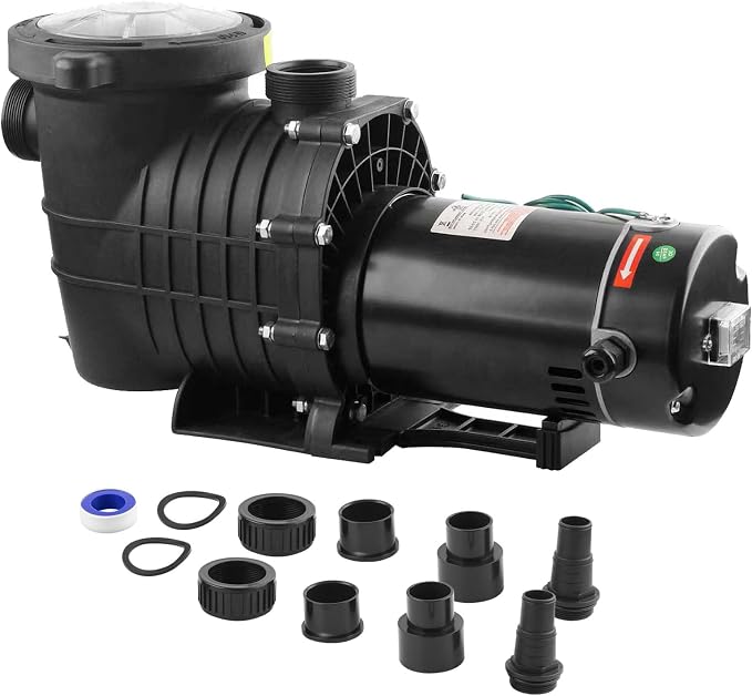 Pool Pump Above Ground/Inground,2HP 6900 GPH Powerful Selfpriming Pool Pump for 15,000-31,000 Pools for Dual Voltage Swimming Pump with Strainer Basket,Includes Pipe Fittings