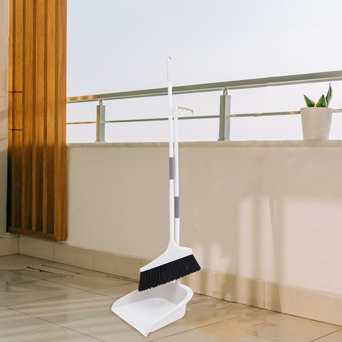 Lurrose Broom and Dustpan Set Heavy Duty Floor Cleaning Kit with Soft Bristles and Ergonomic Long Handle for Home Kitchen Tile and Hardwood Surfaces