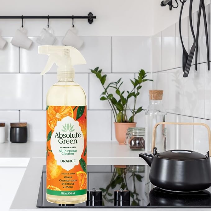 Absolute Green All Purpose Cleaner Spray, Non-Toxic, Kitchen, Bath, Countertop, Stainless, Safe around Kids + Pets, Natural Orange Scent, 25 oz (1 Pack)